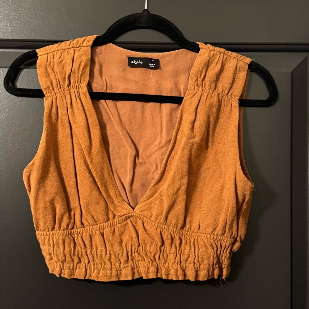 AKIRA Women's Deep V-Neck Orange Tank Top